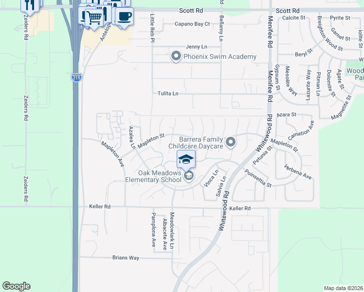 map of restaurants, bars, coffee shops, grocery stores, and more near 28519 Lilac Court in Murrieta