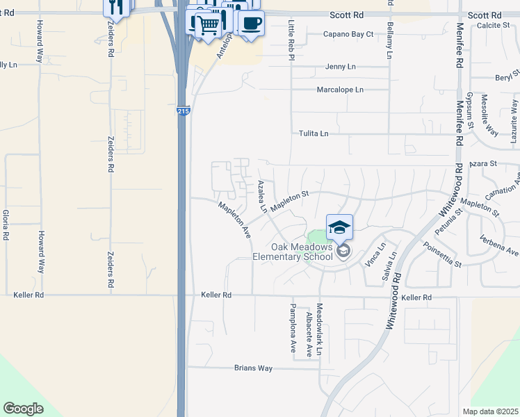 map of restaurants, bars, coffee shops, grocery stores, and more near 33645 Azalea Lane in Murrieta