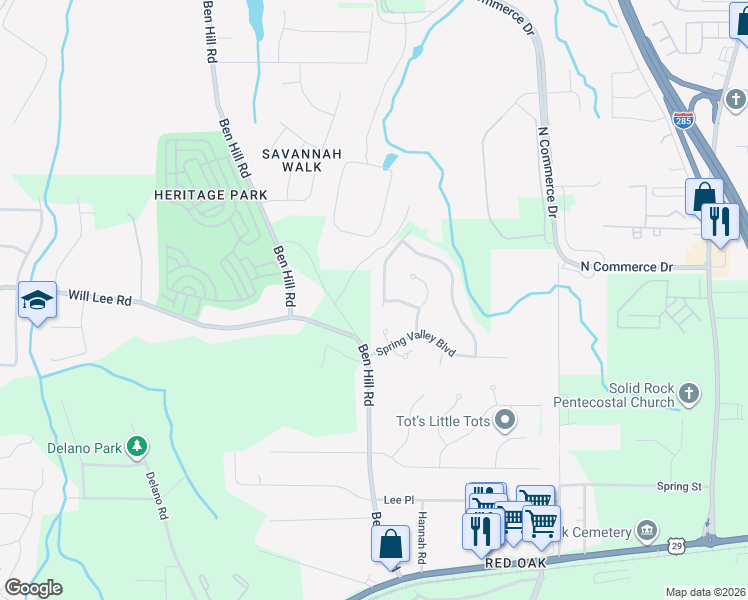 map of restaurants, bars, coffee shops, grocery stores, and more near 3360 Ethan Allen Drive in College Park