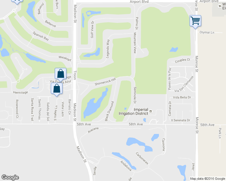 map of restaurants, bars, coffee shops, grocery stores, and more near 57575 Black Diamond in La Quinta