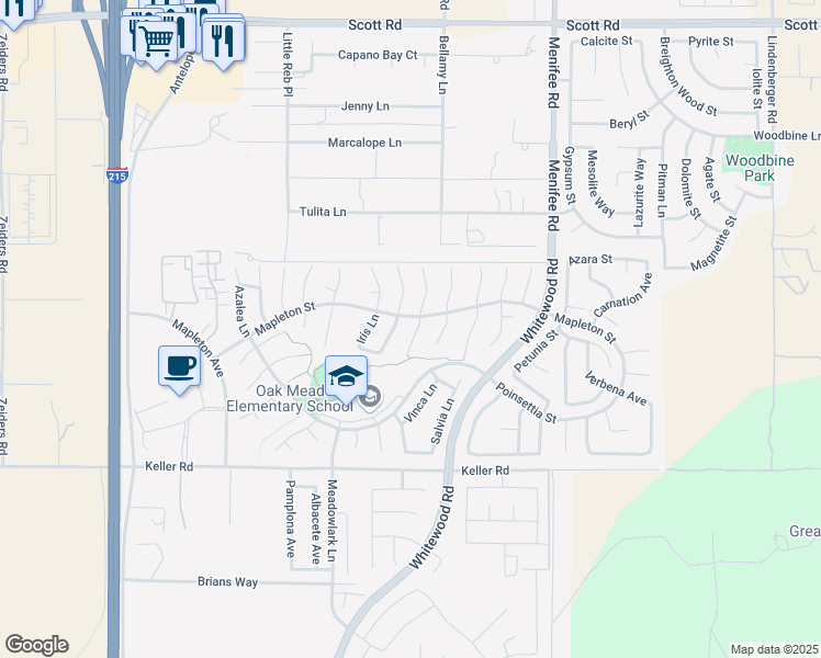 map of restaurants, bars, coffee shops, grocery stores, and more near 33677 Nandina Lane in Murrieta