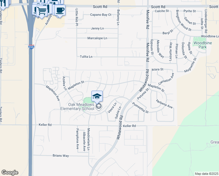 map of restaurants, bars, coffee shops, grocery stores, and more near 33677 Nandina Lane in Murrieta