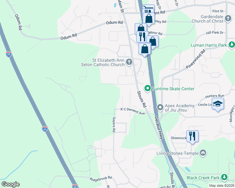 map of restaurants, bars, coffee shops, grocery stores, and more near 1911 K C Dement Avenue in Fultondale