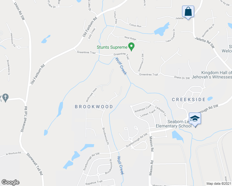 map of restaurants, bars, coffee shops, grocery stores, and more near 4909 Brookwood Place in College Park