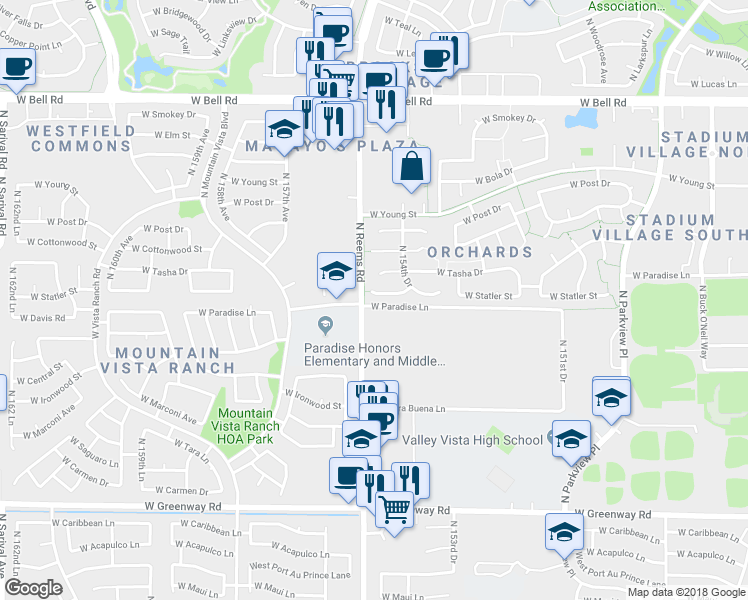map of restaurants, bars, coffee shops, grocery stores, and more near 15465 W Statler Cir in Surprise
