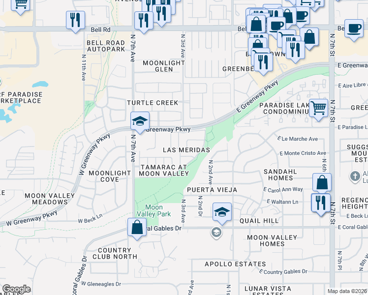 map of restaurants, bars, coffee shops, grocery stores, and more near 16002 North 3rd Drive in Phoenix