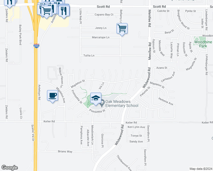 map of restaurants, bars, coffee shops, grocery stores, and more near 33671 Marigold Lane in Murrieta