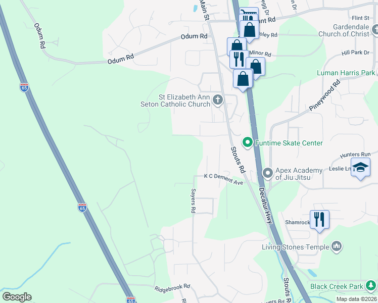 map of restaurants, bars, coffee shops, grocery stores, and more near 1911 K C Dement Avenue in Fultondale