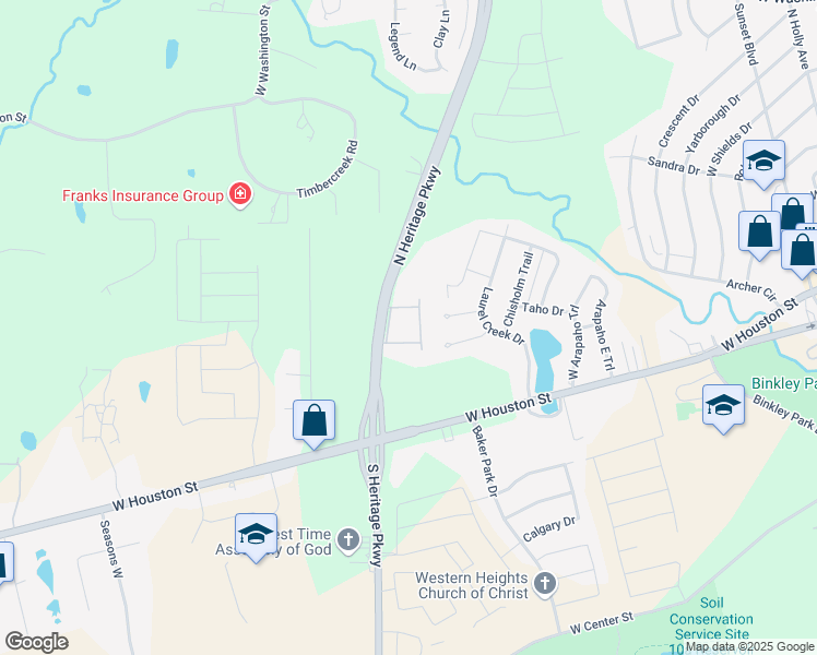 map of restaurants, bars, coffee shops, grocery stores, and more near 301 North Heritage Parkway in Sherman