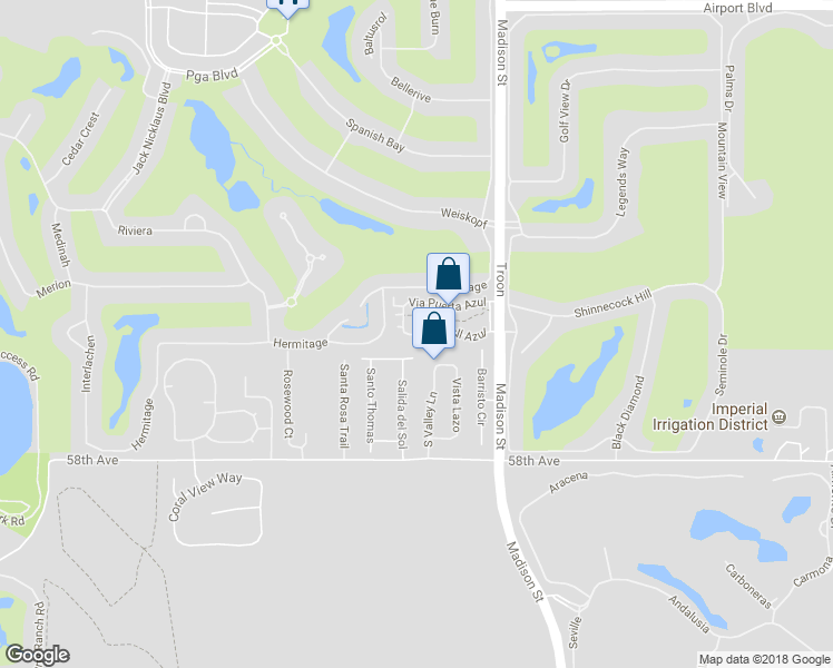 map of restaurants, bars, coffee shops, grocery stores, and more near 80786 Calle Azul in La Quinta