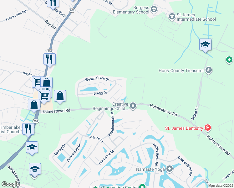 map of restaurants, bars, coffee shops, grocery stores, and more near 320 Paddington Court in Myrtle Beach