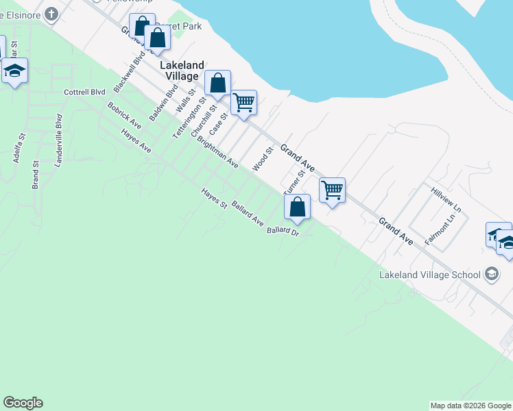 map of restaurants, bars, coffee shops, grocery stores, and more near 33219 Schaper Street in Lake Elsinore