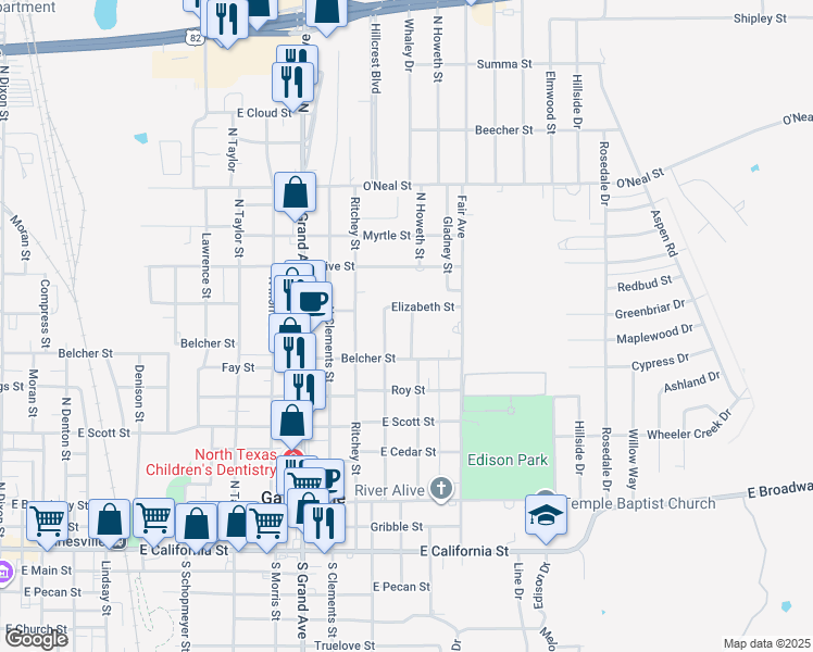 map of restaurants, bars, coffee shops, grocery stores, and more near 717 North Howeth Street in Gainesville