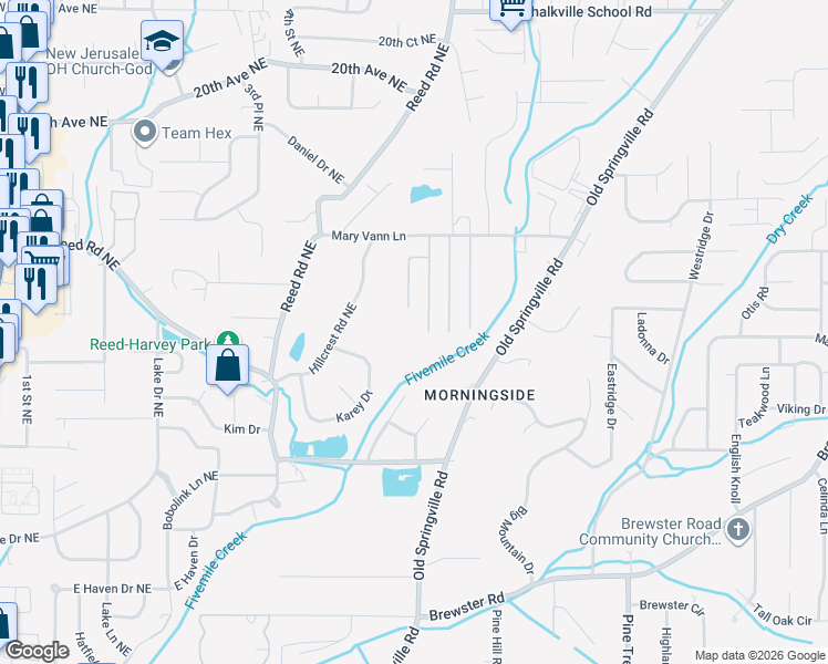 map of restaurants, bars, coffee shops, grocery stores, and more near 1801 Richland Dr in Birmingham