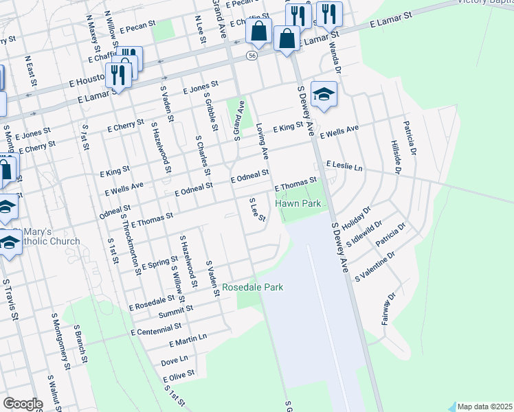 map of restaurants, bars, coffee shops, grocery stores, and more near 917 S Lee St in Sherman