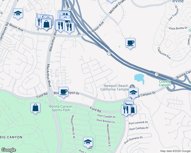 map of restaurants, bars, coffee shops, grocery stores, and more near 18 Palazzo in Newport Beach