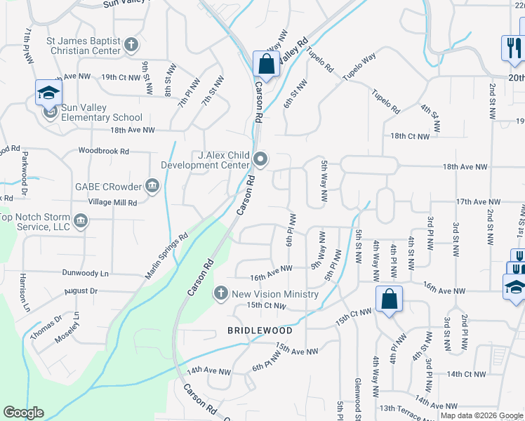 map of restaurants, bars, coffee shops, grocery stores, and more near 621 17th Avenue Northwest in Center Point