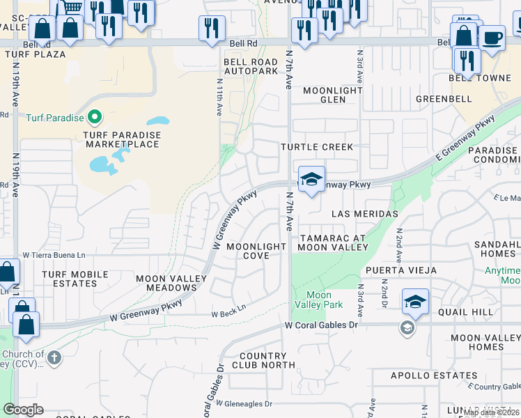 map of restaurants, bars, coffee shops, grocery stores, and more near 1101 West Davis Road in Phoenix