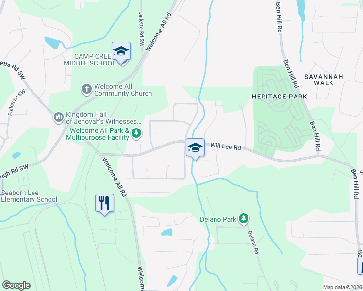 map of restaurants, bars, coffee shops, grocery stores, and more near 4100 Will Lee Road in College Park