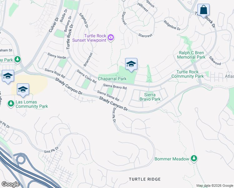 map of restaurants, bars, coffee shops, grocery stores, and more near 19381 Sierra Bello Road in Irvine