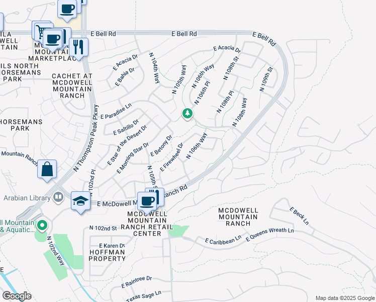 map of restaurants, bars, coffee shops, grocery stores, and more near 16020 North 106th Way in Scottsdale