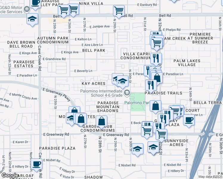 map of restaurants, bars, coffee shops, grocery stores, and more near 2844 East Marconi Avenue in Phoenix