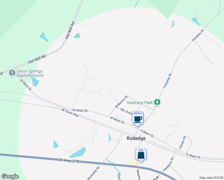 map of restaurants, bars, coffee shops, grocery stores, and more near 242 Hollis Street in Rutledge