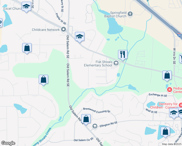 map of restaurants, bars, coffee shops, grocery stores, and more near 2198 Kings Forest Drive Southeast in Conyers