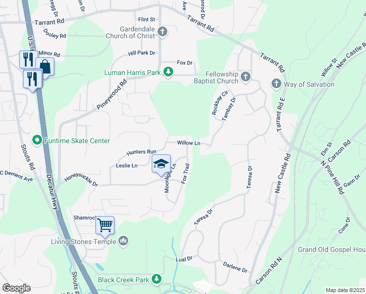 map of restaurants, bars, coffee shops, grocery stores, and more near 3017 Willow Lane in Coalburg