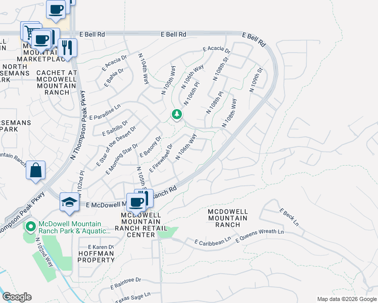 map of restaurants, bars, coffee shops, grocery stores, and more near 10681 East Le Marche Drive in Scottsdale