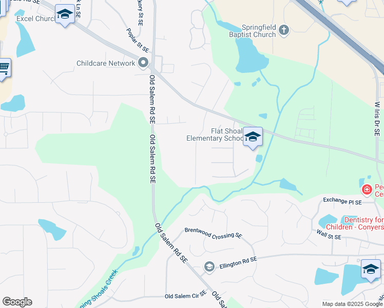 map of restaurants, bars, coffee shops, grocery stores, and more near 2193 Kings Forest Drive Southeast in Conyers