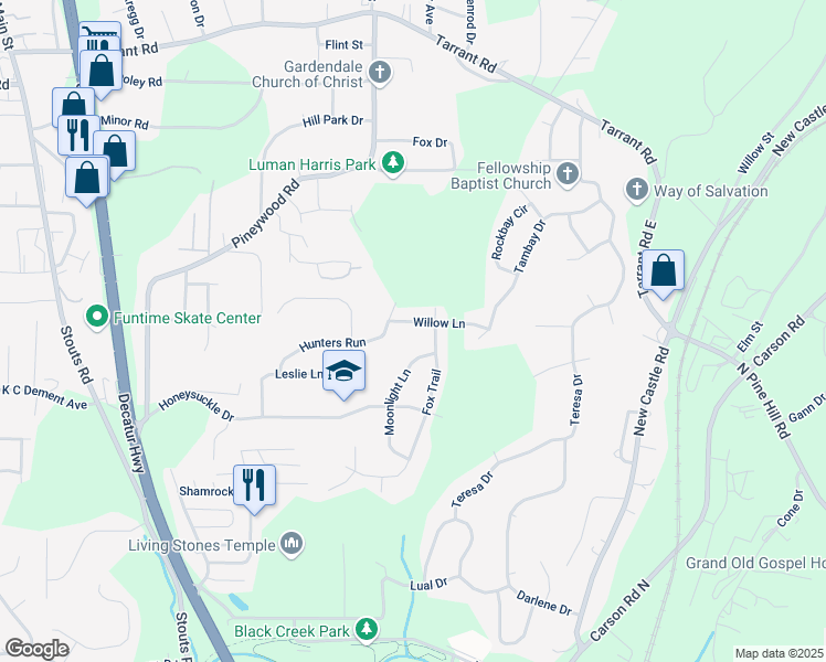 map of restaurants, bars, coffee shops, grocery stores, and more near 3017 Willow Lane in Coalburg