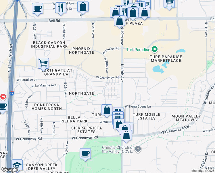 map of restaurants, bars, coffee shops, grocery stores, and more near 2021 West Le Marche Avenue in Phoenix