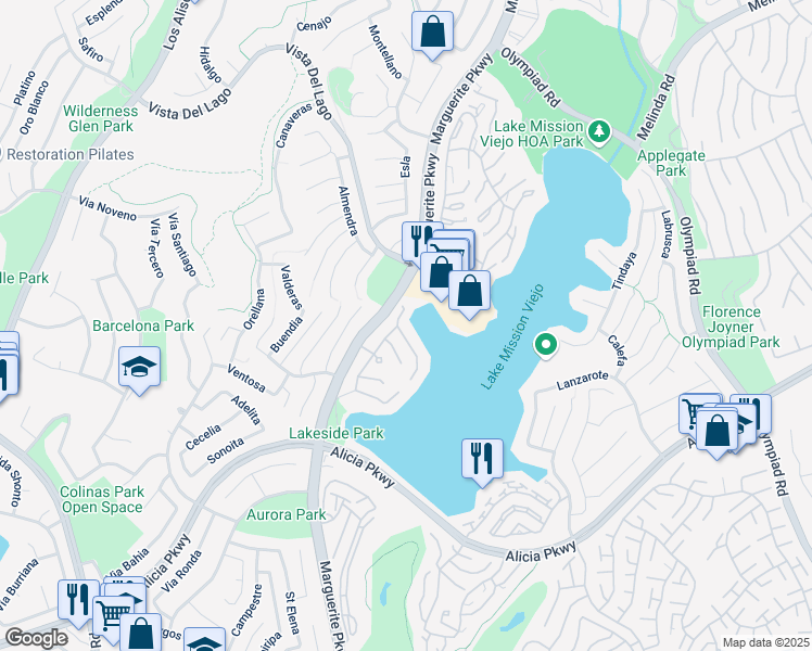 map of restaurants, bars, coffee shops, grocery stores, and more near 27645 Chapala in Mission Viejo