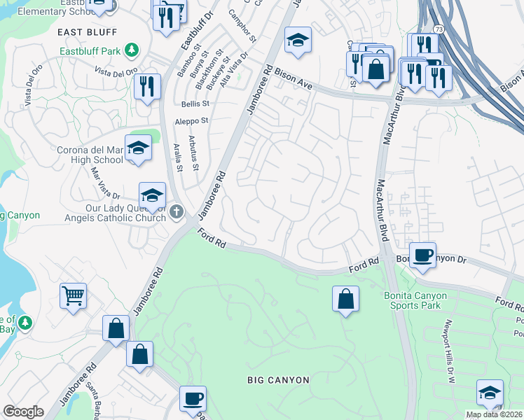 map of restaurants, bars, coffee shops, grocery stores, and more near 115 Old Course Drive in Newport Beach