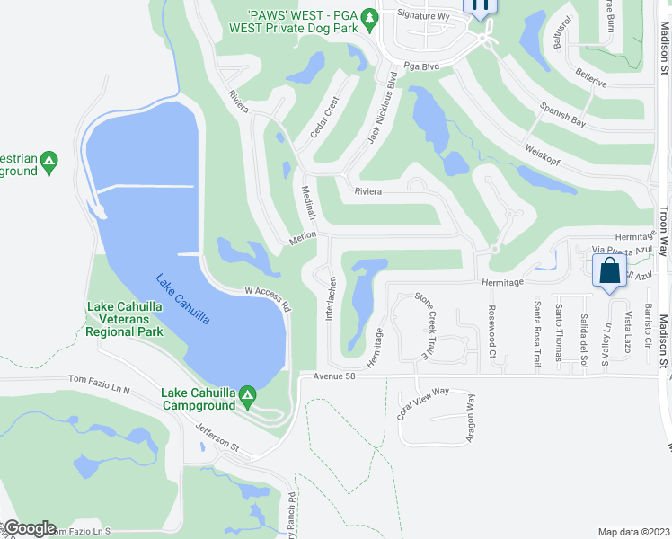 map of restaurants, bars, coffee shops, grocery stores, and more near 57464 Interlachen in La Quinta