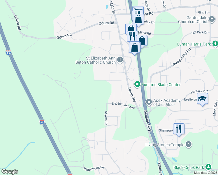 map of restaurants, bars, coffee shops, grocery stores, and more near 1911 K C Dement Avenue in Fultondale