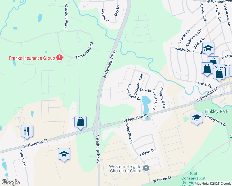 map of restaurants, bars, coffee shops, grocery stores, and more near 2625 Fair Oaks Circle in Sherman
