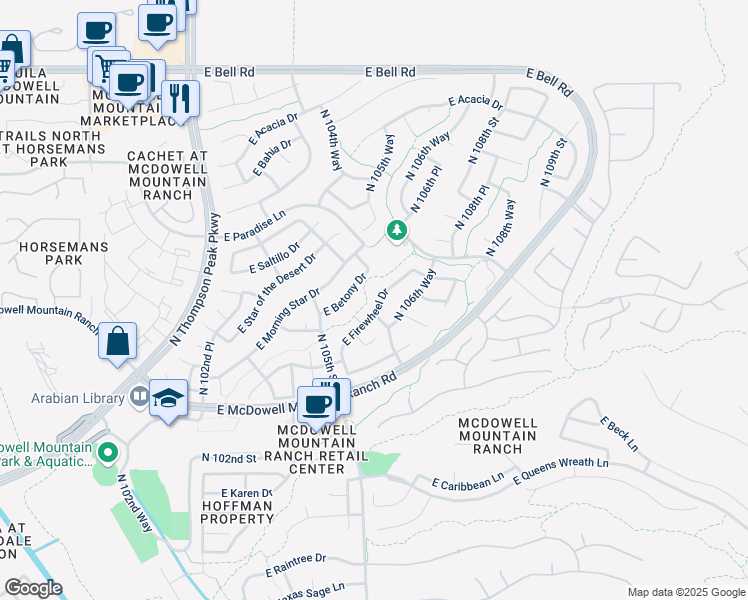 map of restaurants, bars, coffee shops, grocery stores, and more near 10576 East Firewheel Drive in Scottsdale