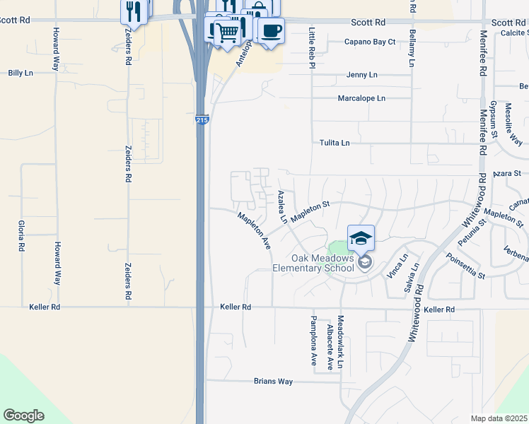 map of restaurants, bars, coffee shops, grocery stores, and more near 33600 Mapleton Avenue in Murrieta