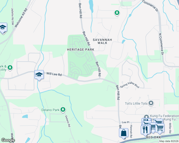 map of restaurants, bars, coffee shops, grocery stores, and more near 4770 Highpoint Way in Atlanta