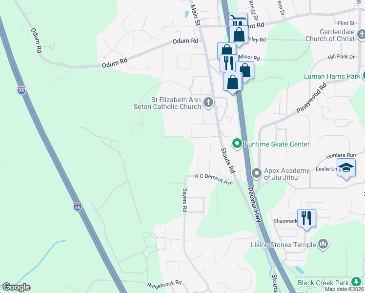 map of restaurants, bars, coffee shops, grocery stores, and more near 1911 K C Dement Avenue in Fultondale