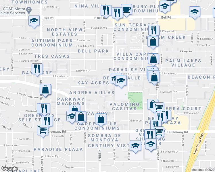 map of restaurants, bars, coffee shops, grocery stores, and more near 2814 East Marconi Avenue in Phoenix
