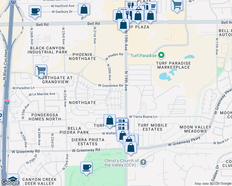 map of restaurants, bars, coffee shops, grocery stores, and more near 1934 West Faria Lane in Phoenix