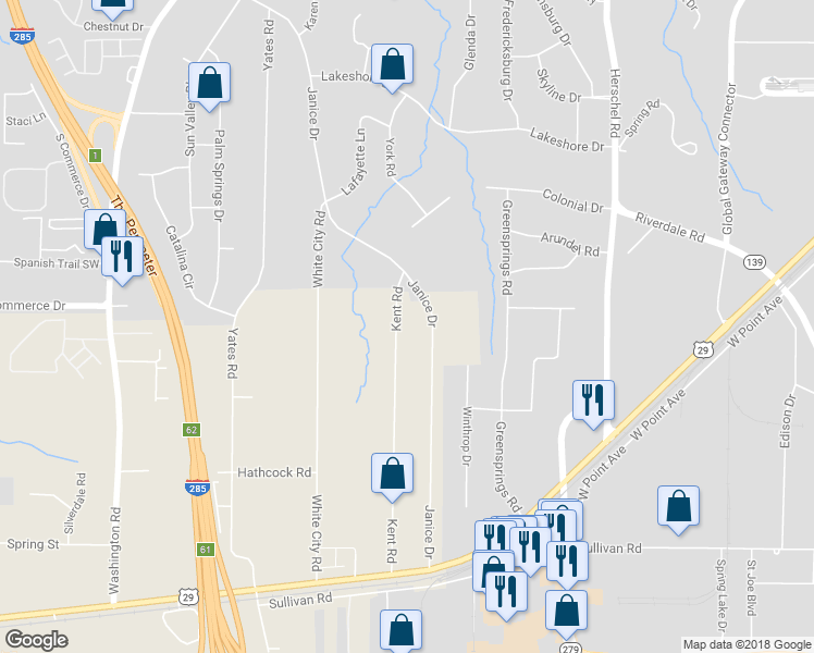 map of restaurants, bars, coffee shops, grocery stores, and more near 4540 Kent Road in College Park