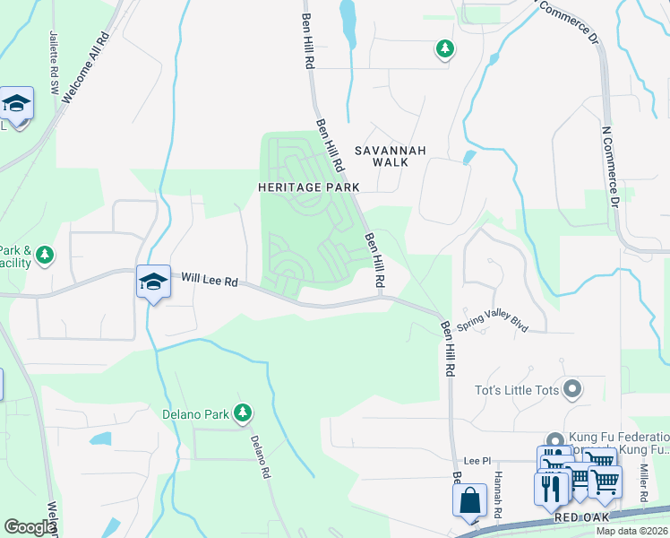map of restaurants, bars, coffee shops, grocery stores, and more near 4693 Highpoint Lane in College Park
