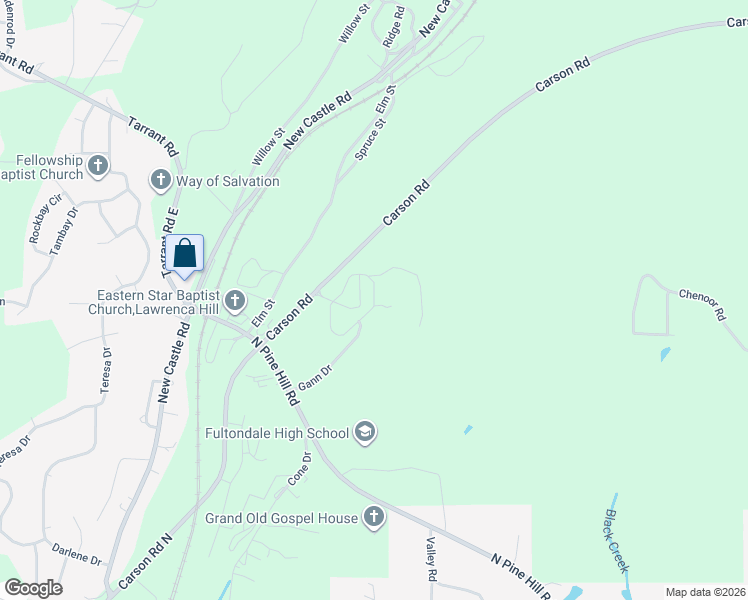 map of restaurants, bars, coffee shops, grocery stores, and more near 1450 Carson Road North in Birmingham