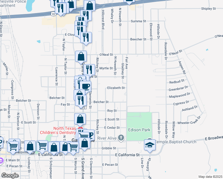 map of restaurants, bars, coffee shops, grocery stores, and more near 717 North Howeth Street in Gainesville