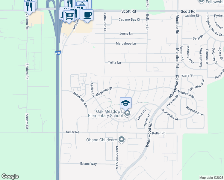 map of restaurants, bars, coffee shops, grocery stores, and more near 33630 Eugenia Lane in Murrieta