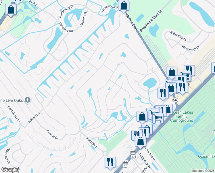 map of restaurants, bars, coffee shops, grocery stores, and more near 1565 Crooked Pine Drive in Myrtle Beach